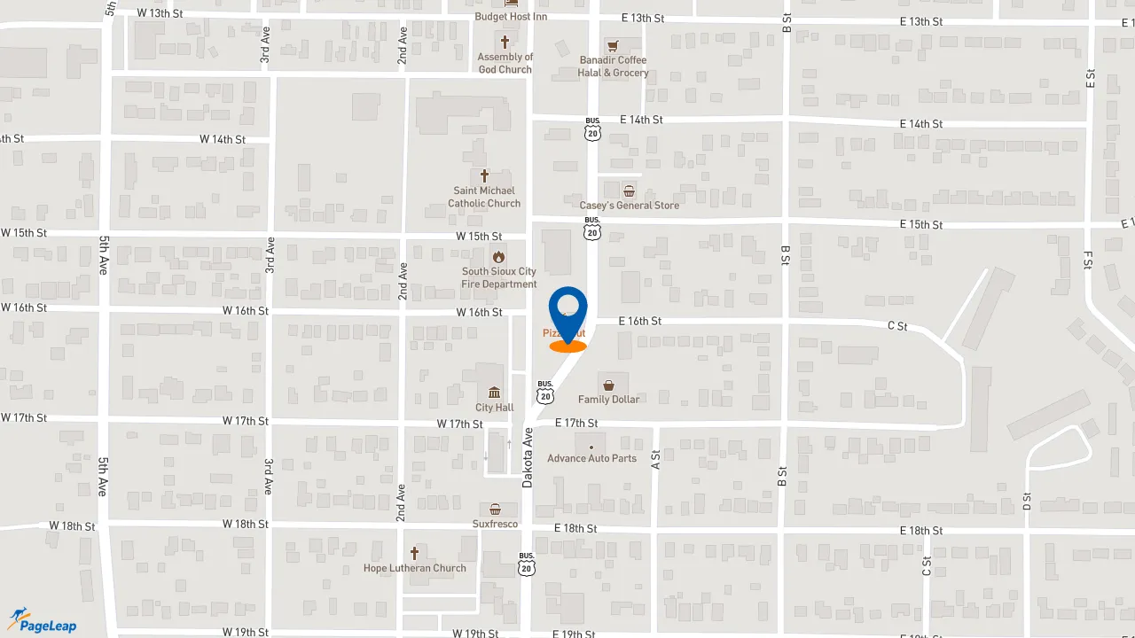 https://pageleap.com map showing location of Pizza Hut in South Sioux City.