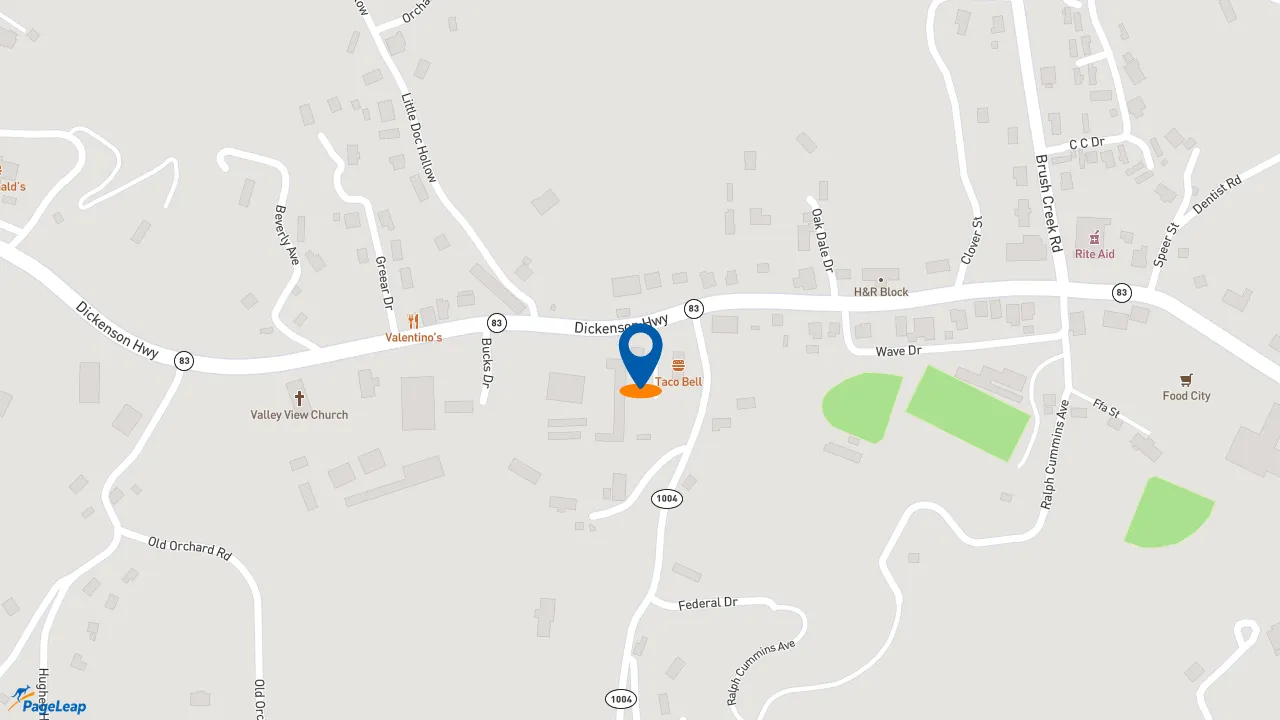https://pageleap.com map showing location of Pizza Hut in Clintwood.