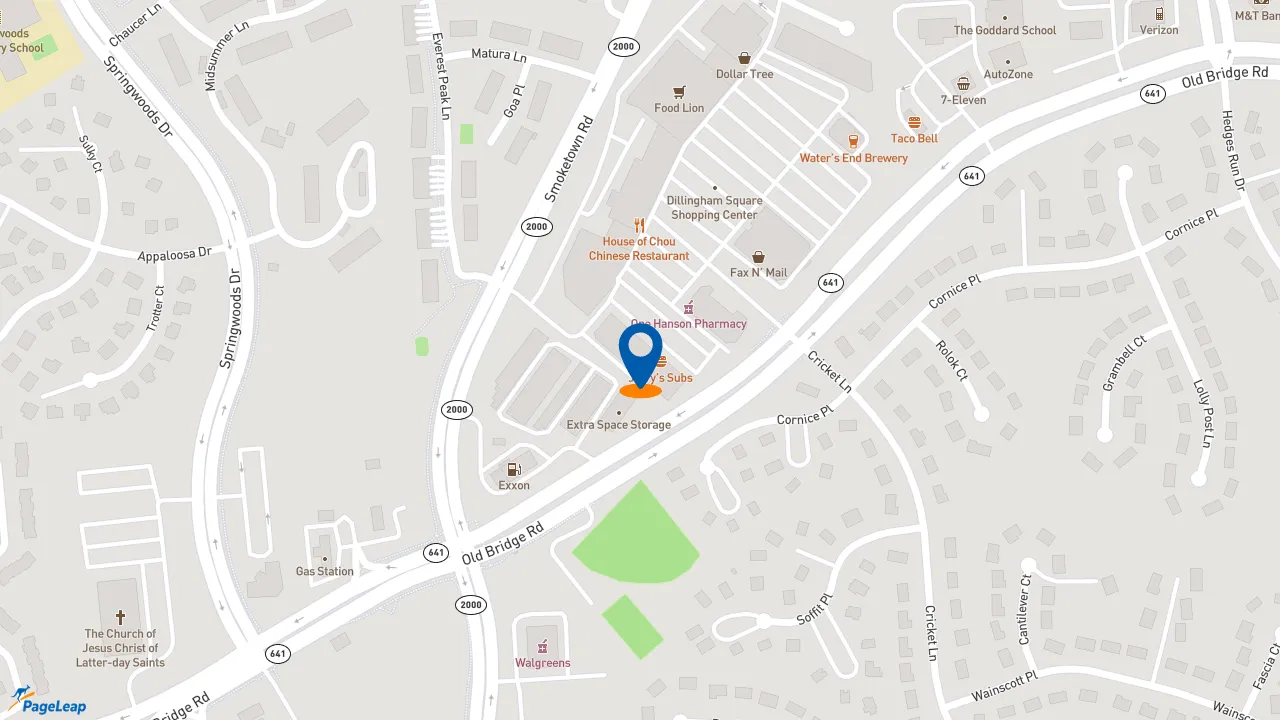 https://pageleap.com map showing location of Pizza Hut in Woodbridge.