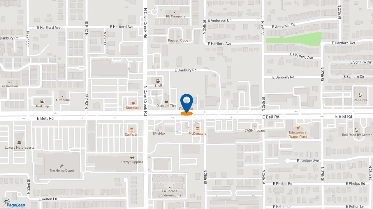 https://pageleap.com map showing location of Pizza Hut in Phoenix.