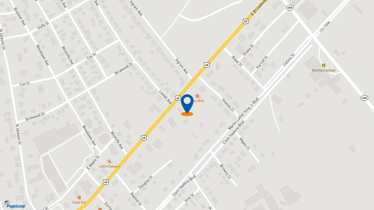 https://pageleap.com map showing location of Pizza Hut in Campbellsville.