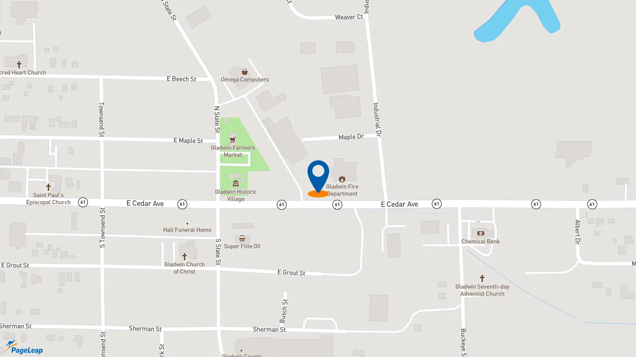 https://pageleap.com map showing location of Pizza Hut in Gladwin.