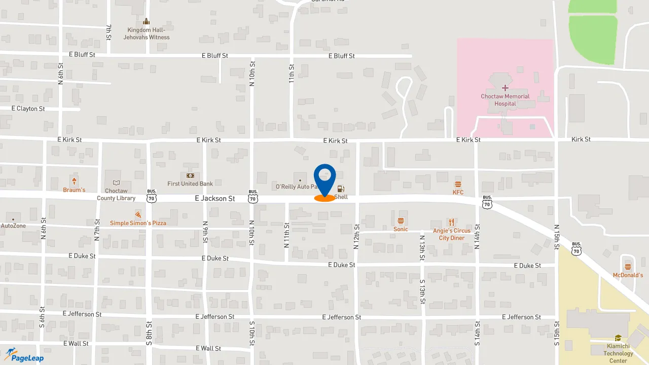 https://pageleap.com map showing location of Pizza Hut in Hugo.