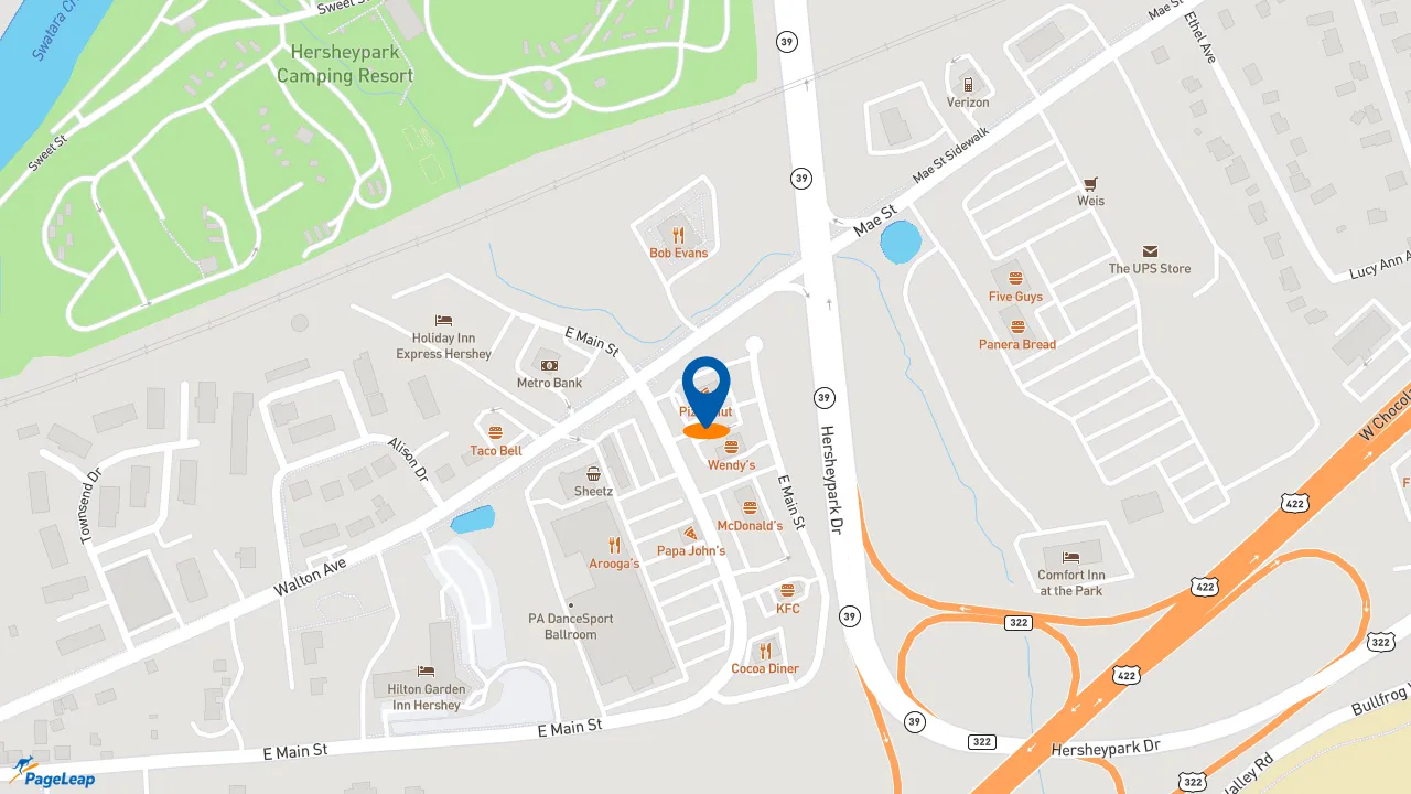 https://pageleap.com map showing location of Pizza Hut in Hummelstown.