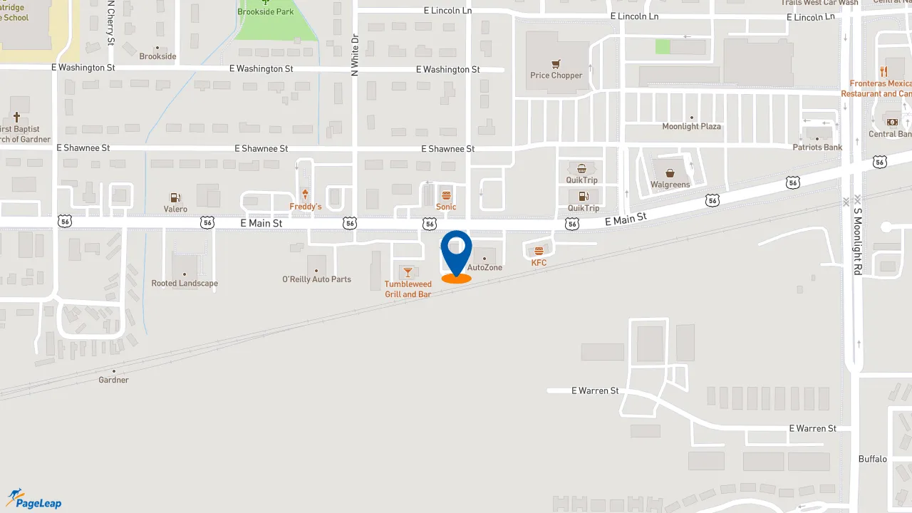 https://pageleap.com map showing location of Pizza Hut in Gardner.