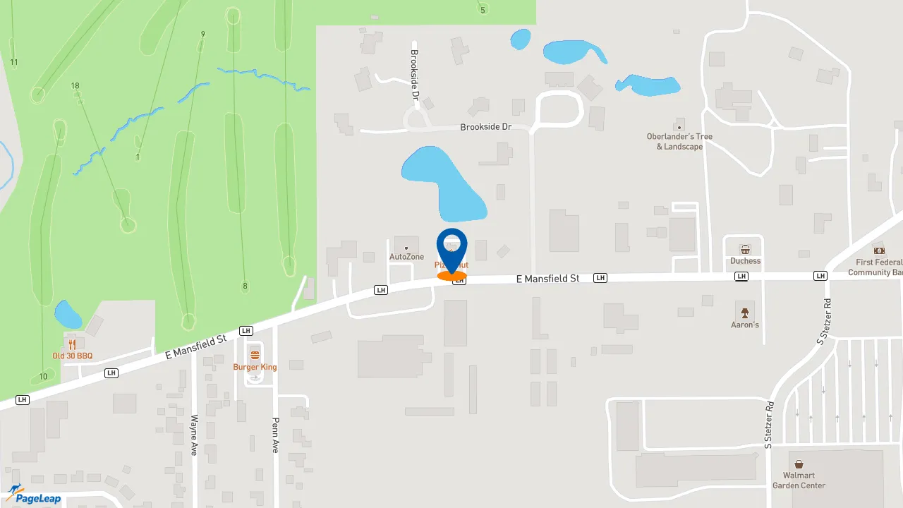 https://pageleap.com map showing location of Pizza Hut in Bucyrus.
