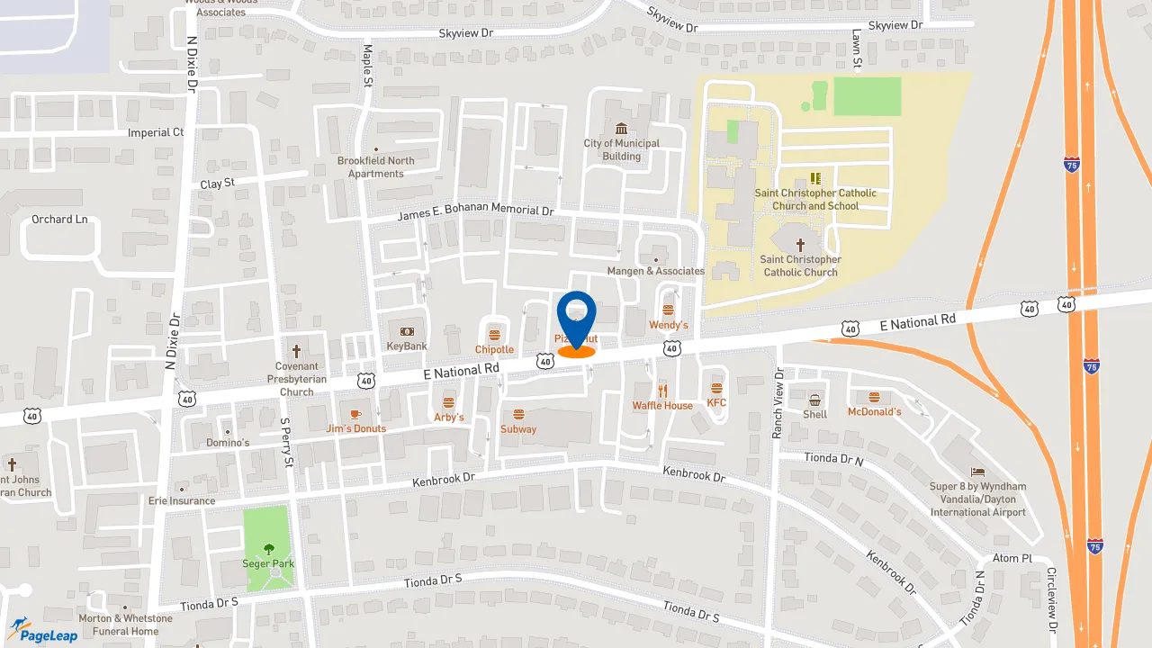 https://pageleap.com map showing location of Pizza Hut in Vandalia.