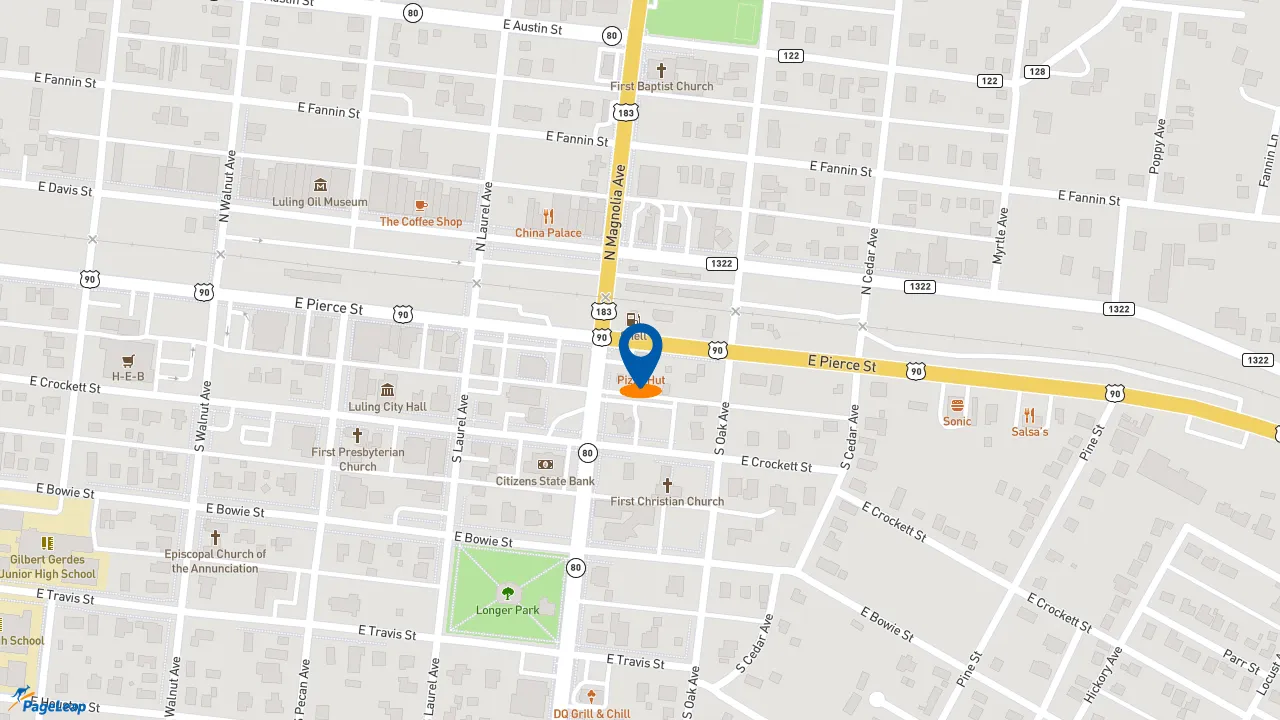 https://pageleap.com map showing location of Pizza Hut in Luling.
