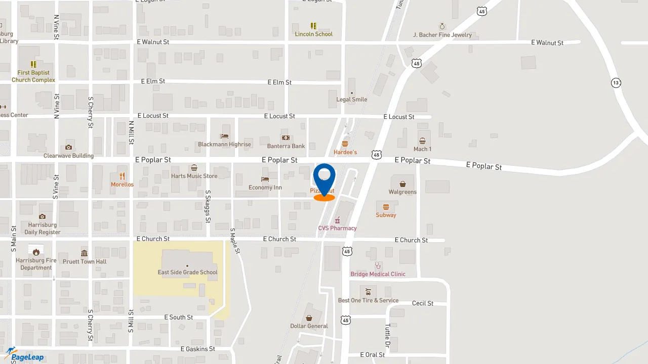 https://pageleap.com map showing location of Pizza Hut in Harrisburg.