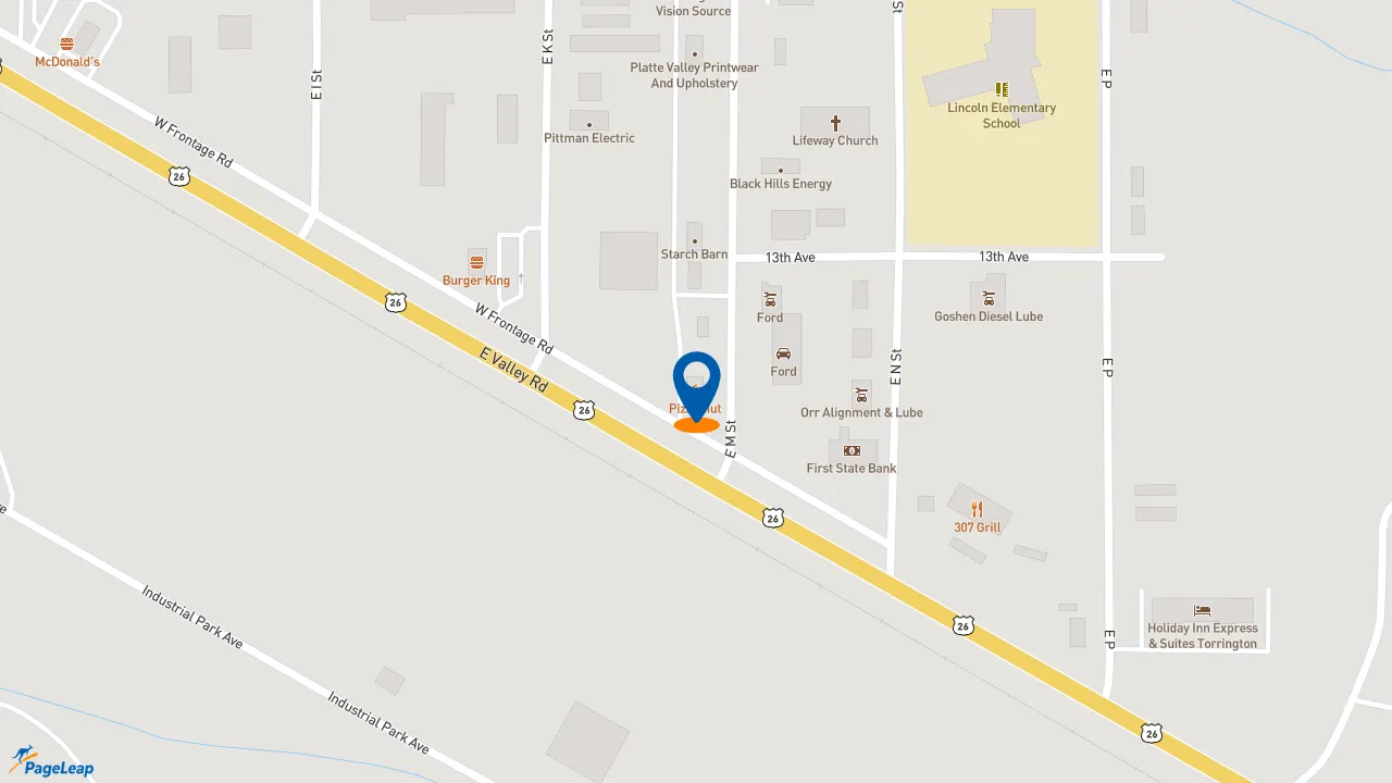 https://pageleap.com map showing location of Pizza Hut in Torrington.