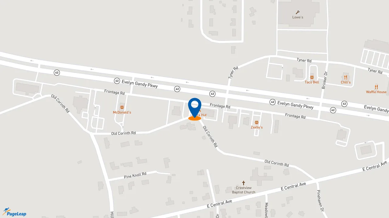 https://pageleap.com map showing location of Pizza Hut in Petal.