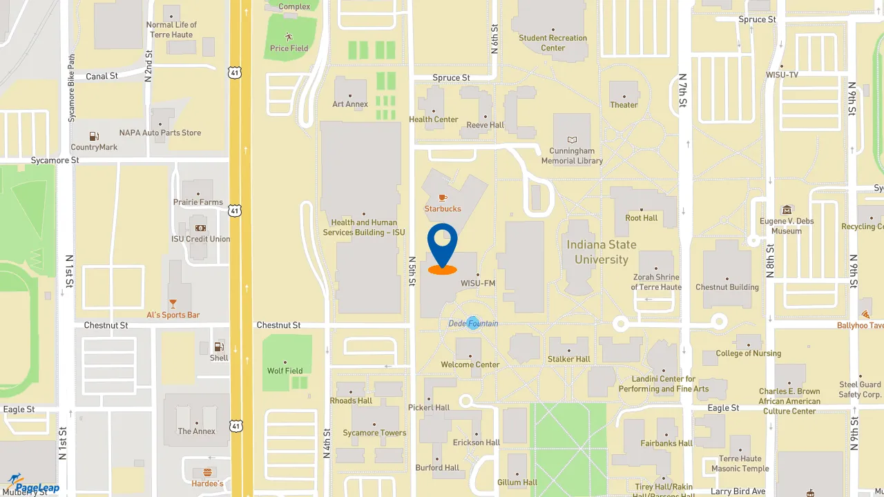 https://pageleap.com map showing location of Pizza Hut Express in Terre Haute.