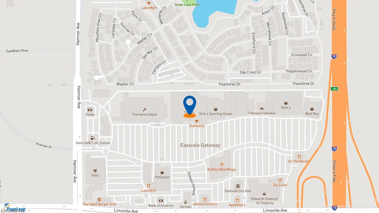 https://pageleap.com map showing location of Pizza Hut Express in Mira Loma.