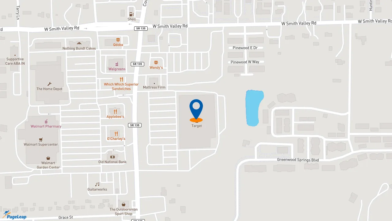 https://pageleap.com map showing location of Pizza Hut Express in Greenwood.