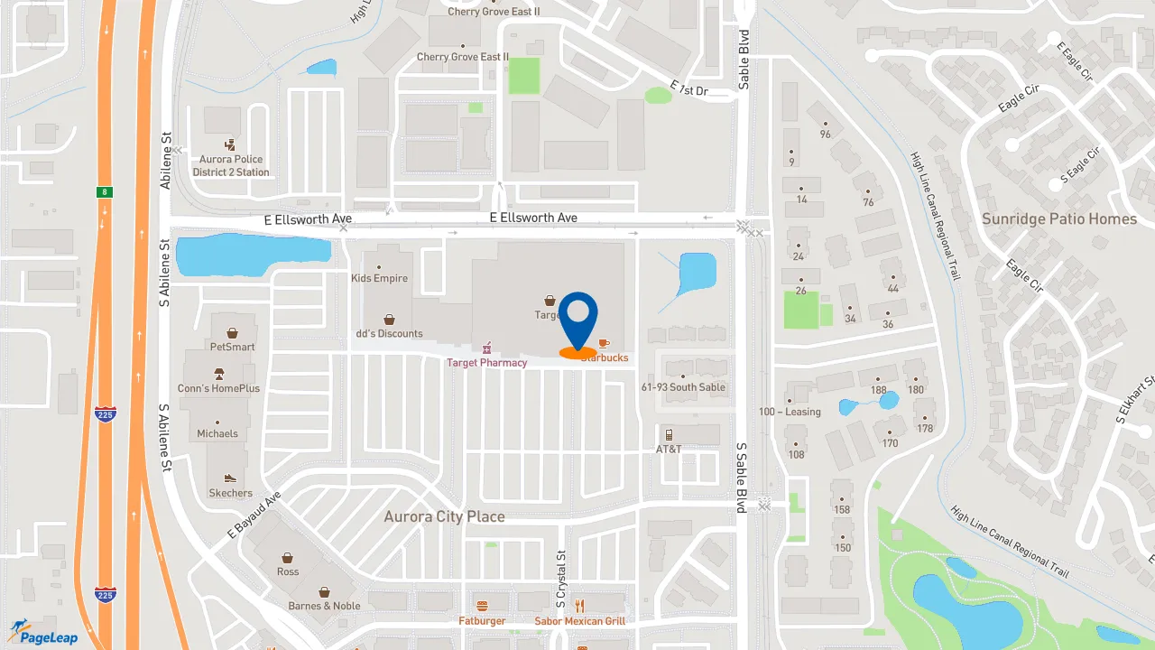 https://pageleap.com map showing location of Pizza Hut Express in Aurora.