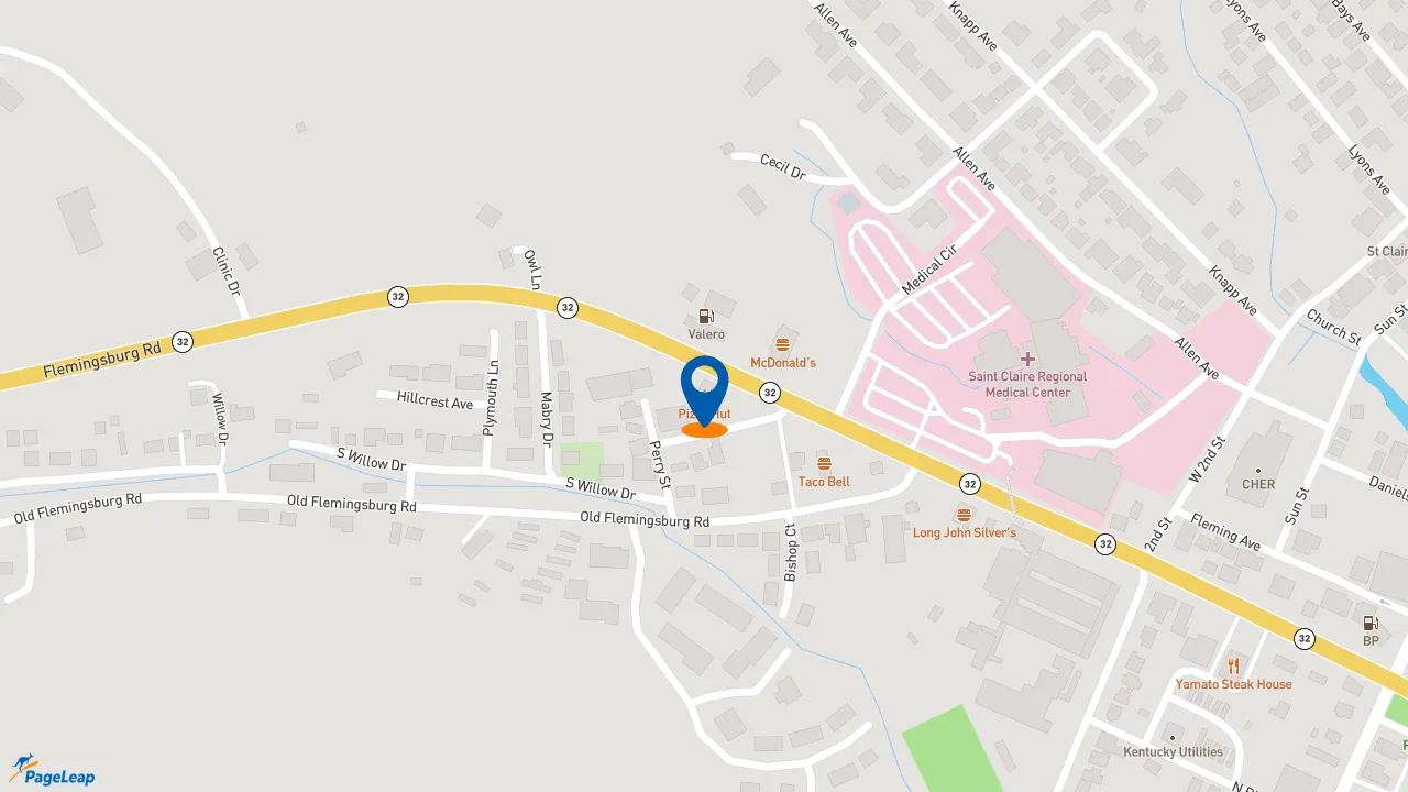https://pageleap.com map showing location of Pizza Hut in Morehead.