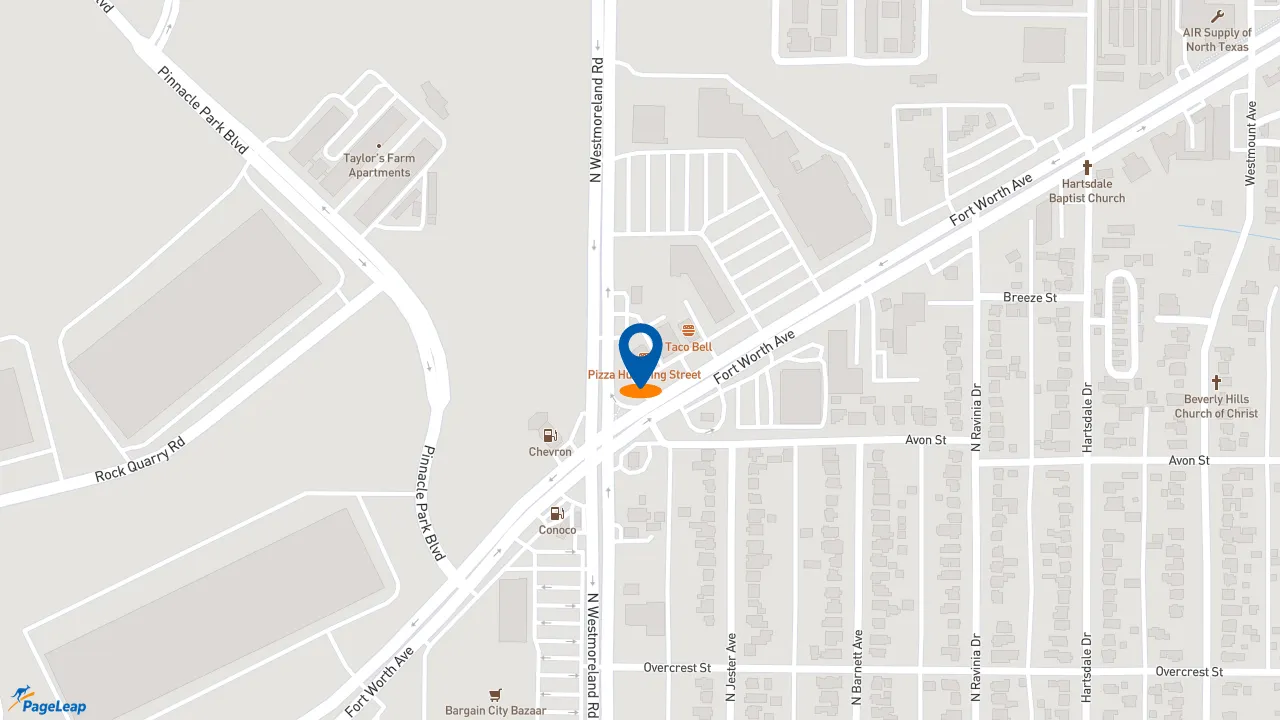 https://pageleap.com map showing location of Pizza Hut in Dallas.