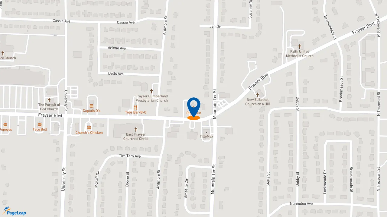 https://pageleap.com map showing location of Pizza Hut in Memphis.