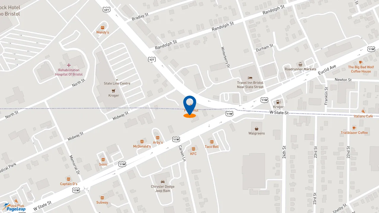 https://pageleap.com map showing location of Pizza Hut in Bristol.