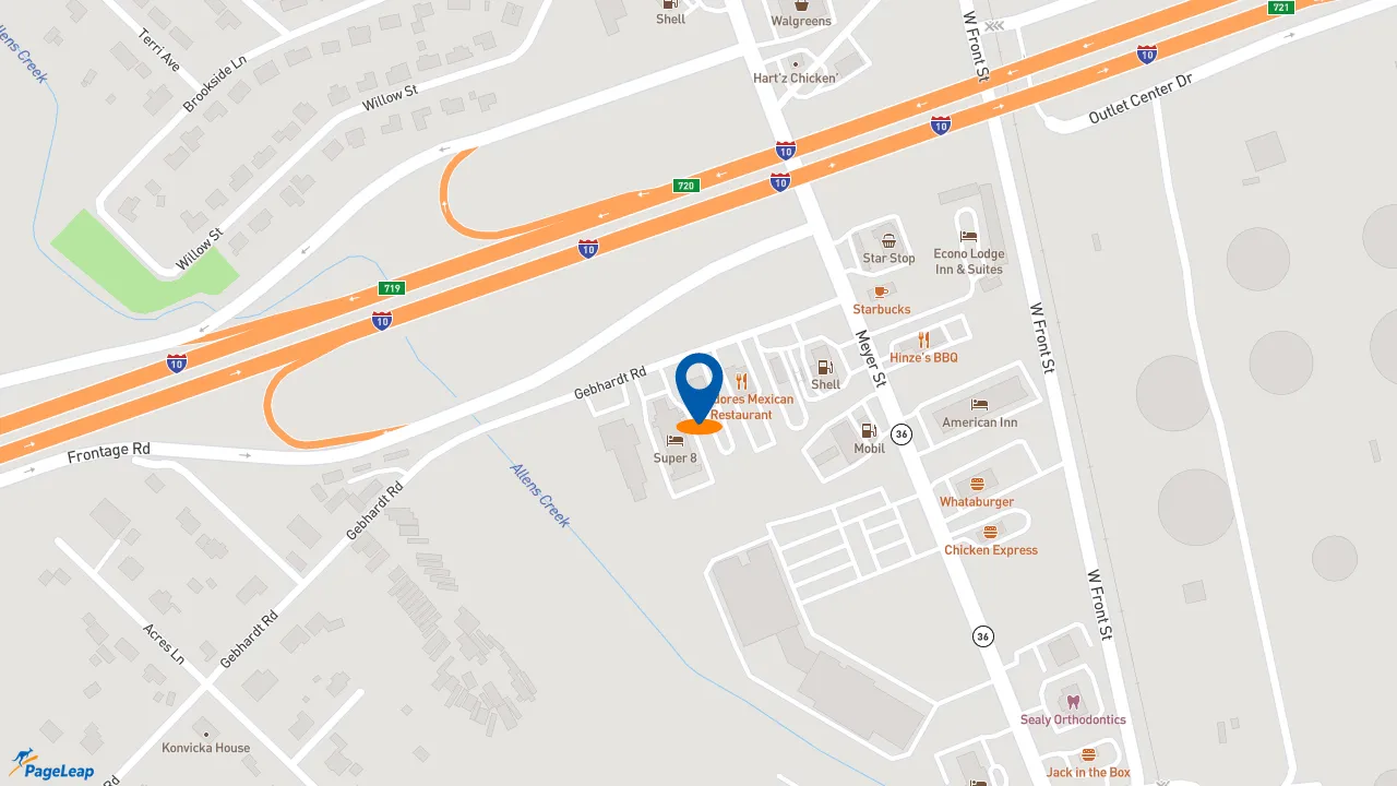 https://pageleap.com map showing location of Pizza Hut in Sealy.