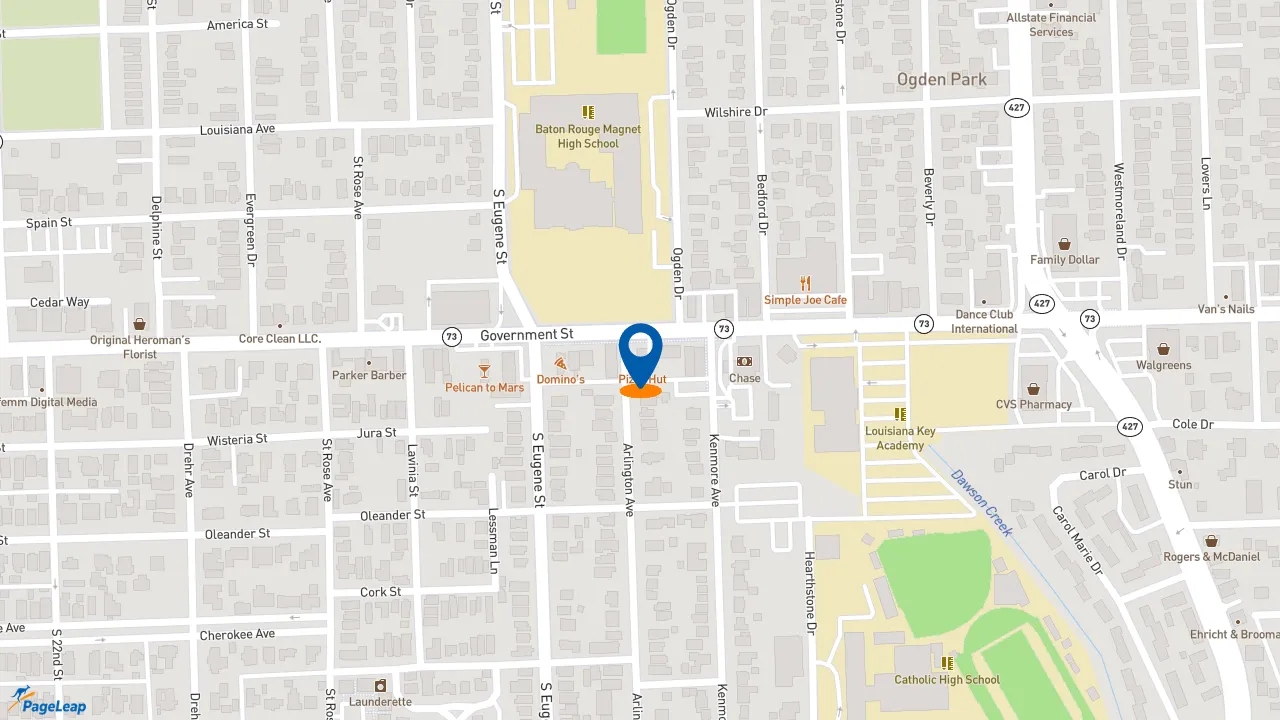 https://pageleap.com map showing location of Pizza Hut in Baton Rouge.
