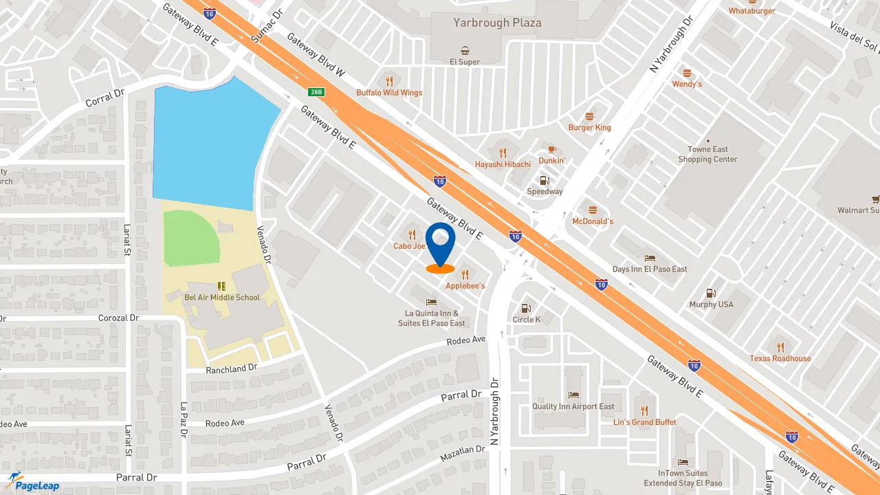 https://pageleap.com map showing location of Pizza Hut in El Paso.