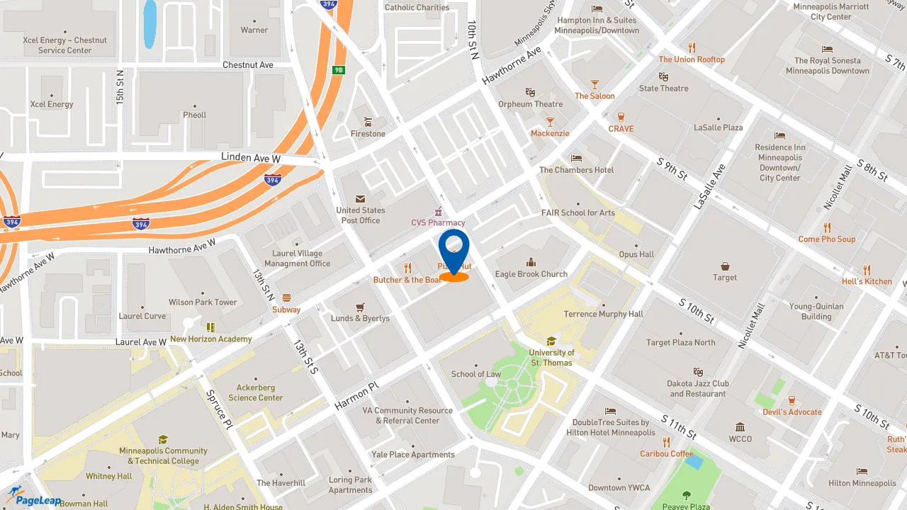 https://pageleap.com map showing location of Pizza Hut in Minneapolis.