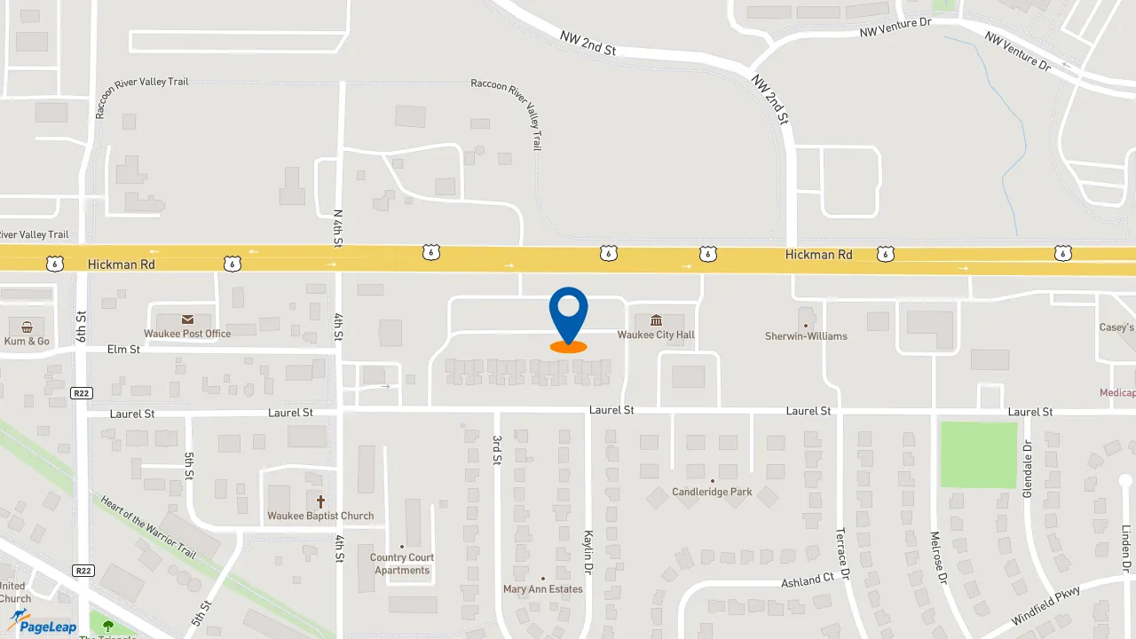 https://pageleap.com map showing location of Pizza Hut in Waukee.