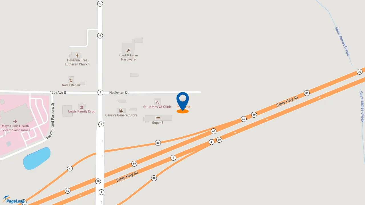 https://pageleap.com map showing location of Pizza Hut in St James.