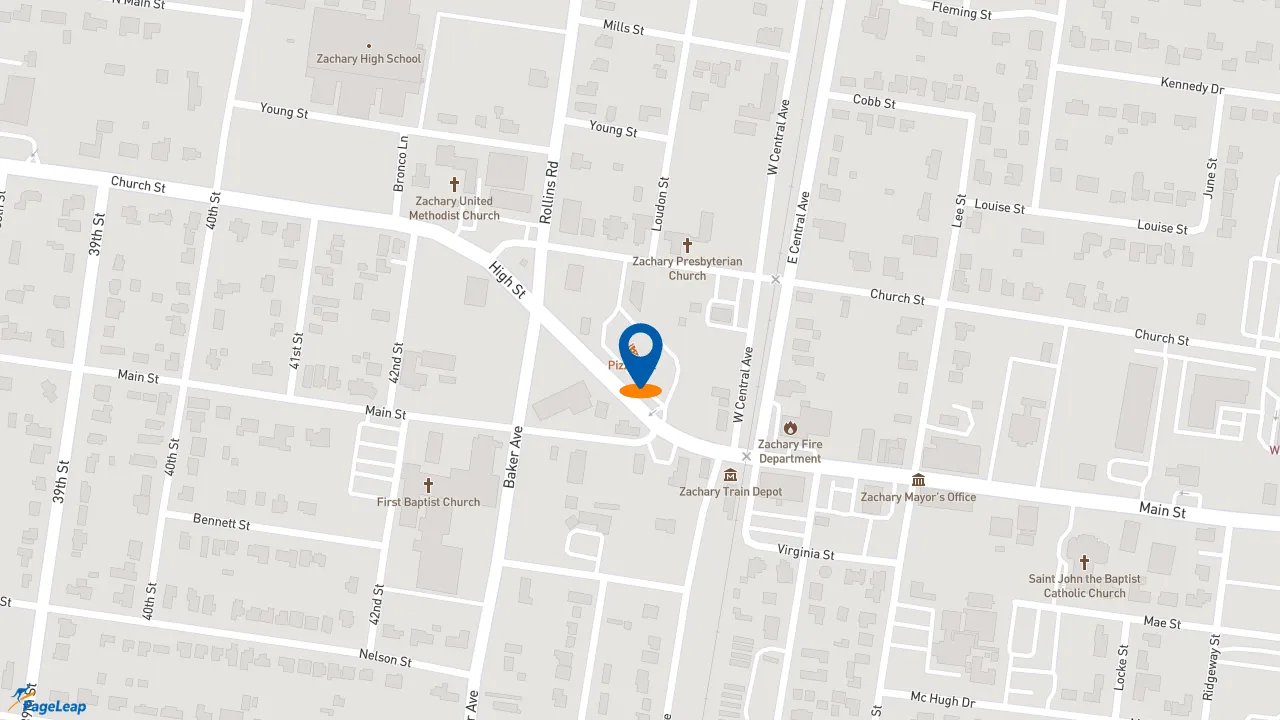 https://pageleap.com map showing location of Pizza Hut in Zachary.