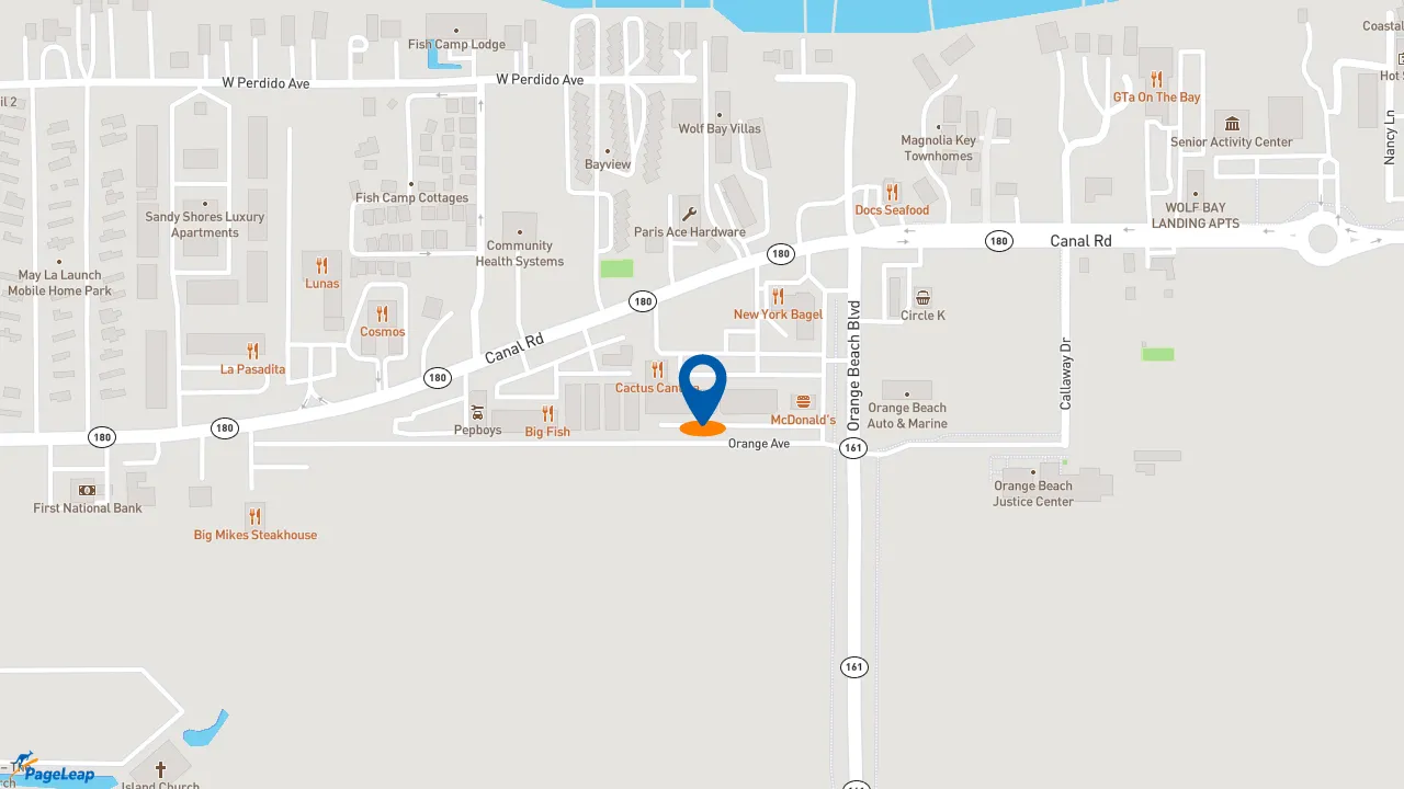 https://pageleap.com map showing location of Pizza Hut in Orange Beach.