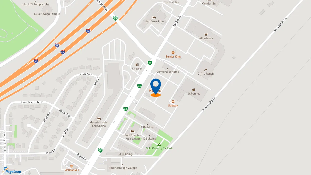 https://pageleap.com map showing location of Pizza Hut in Elko.