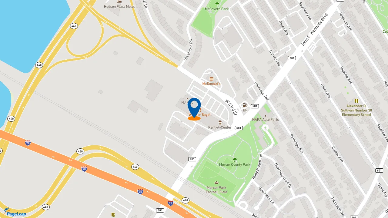 https://pageleap.com map showing location of Pizza Hut in Bayonne.