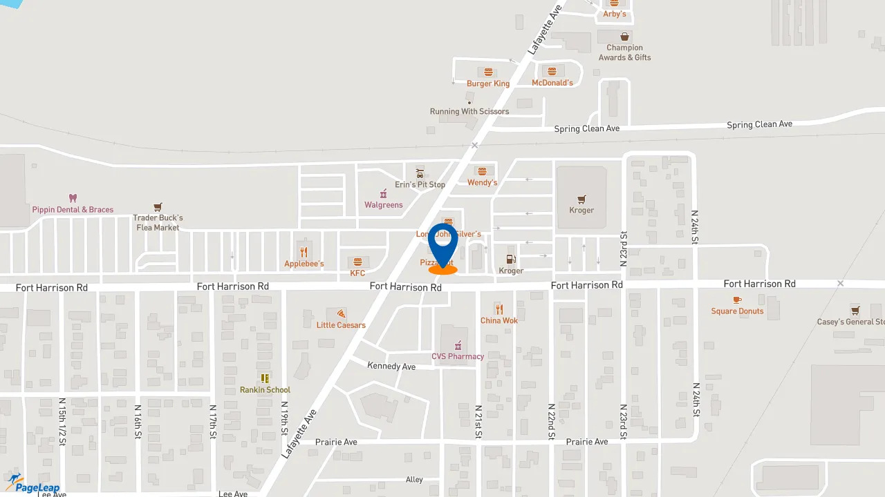 https://pageleap.com map showing location of Pizza Hut in Terre Haute.