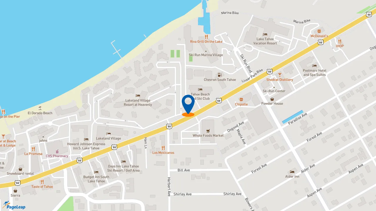 https://pageleap.com map showing location of Pizza Hut in South Lake Tahoe.