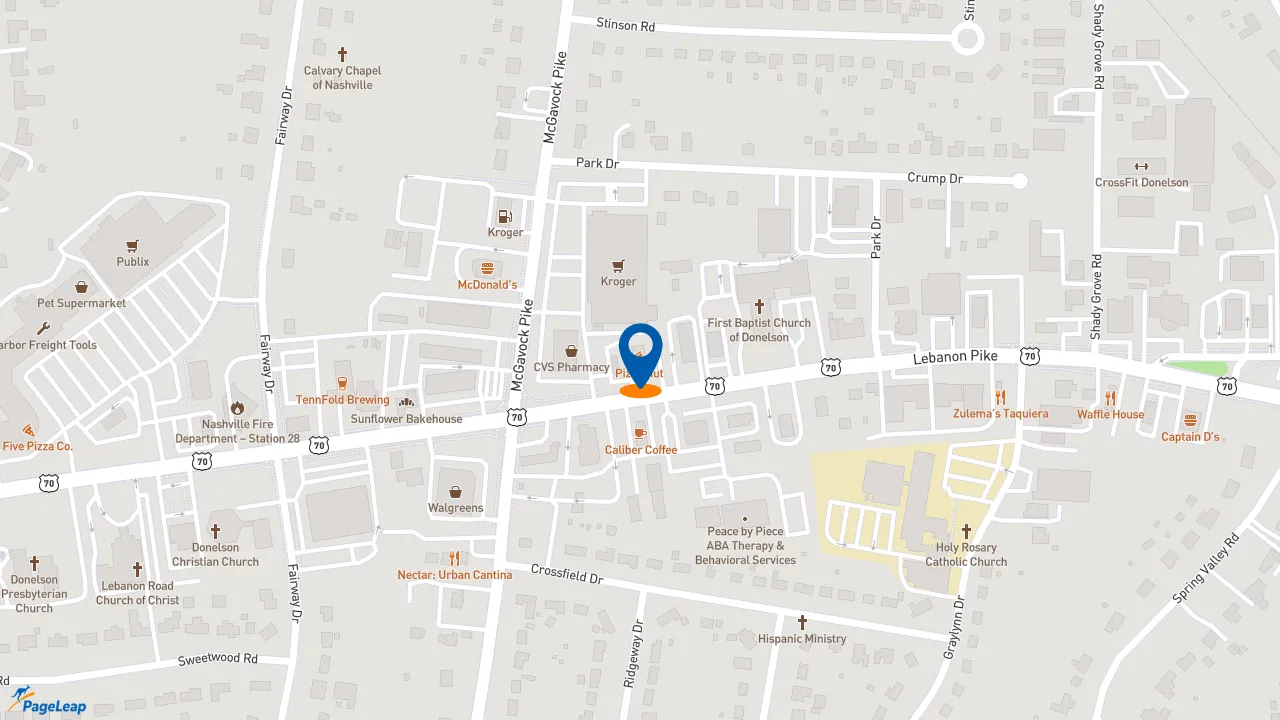 https://pageleap.com map showing location of Pizza Hut in Nashville.