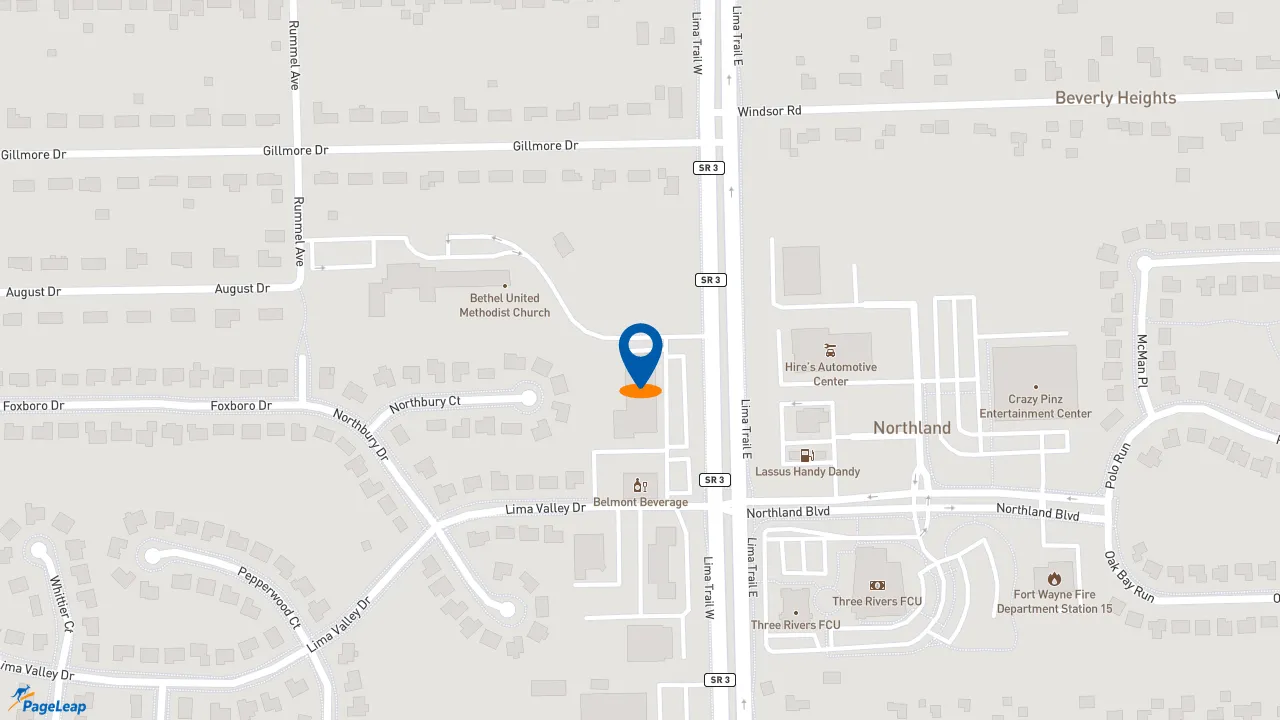 https://pageleap.com map showing location of Pizza Hut in Fort Wayne.