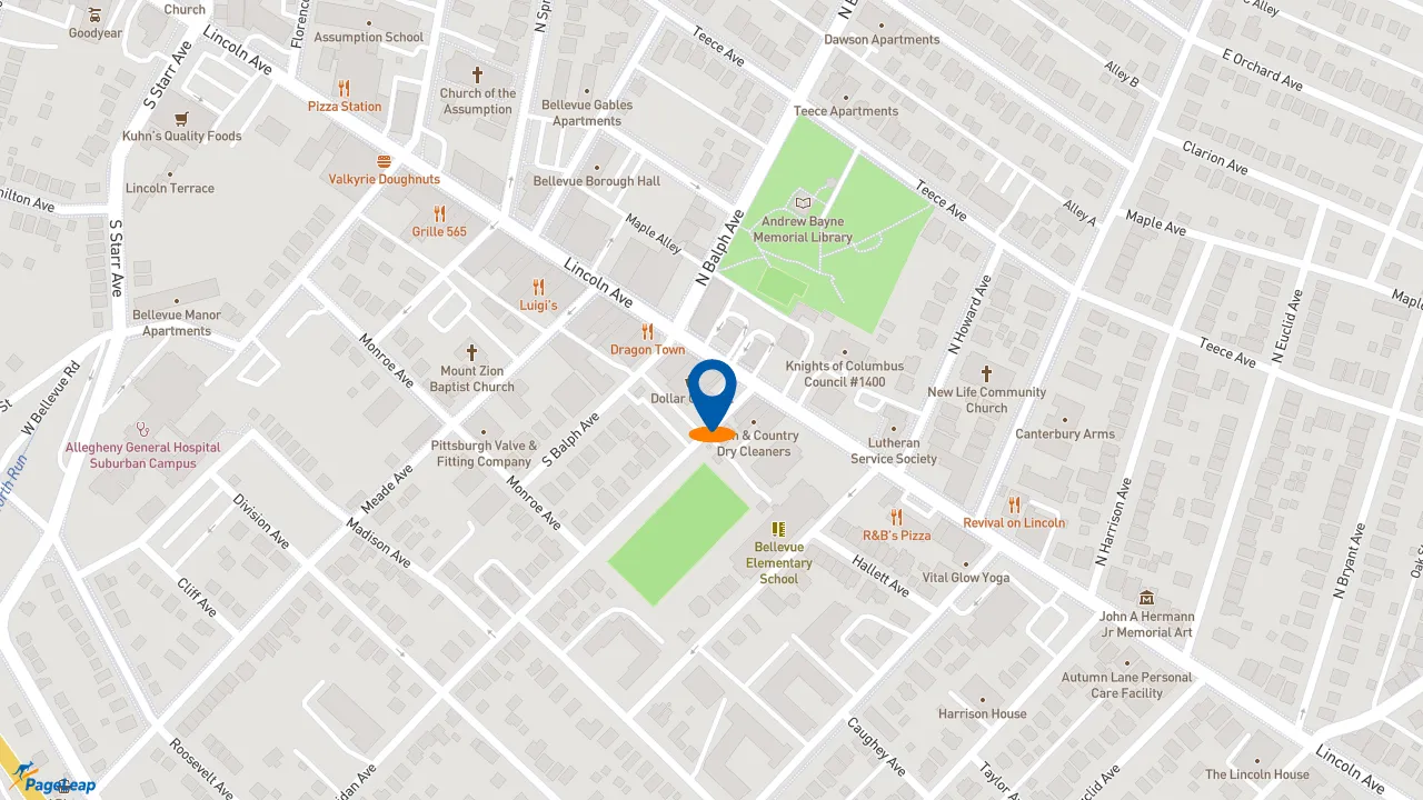 https://pageleap.com map showing location of Pizza Hut in Bellevue.