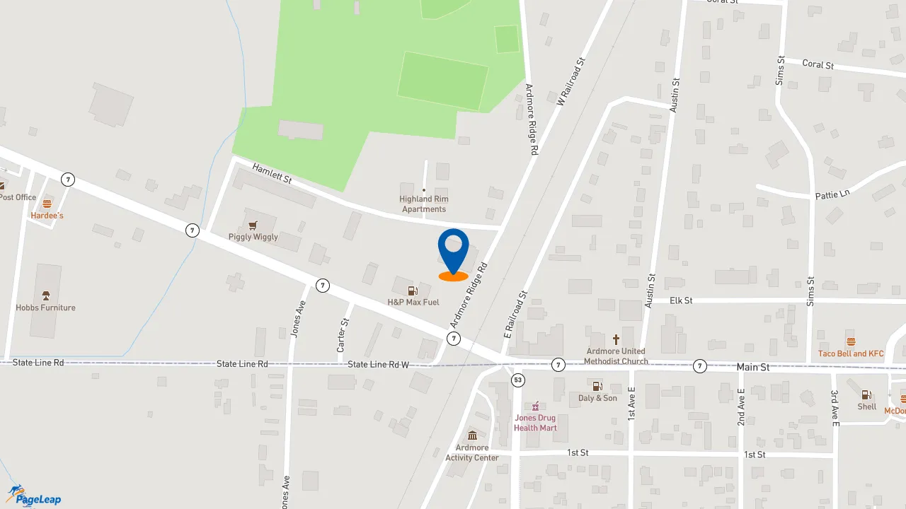 https://pageleap.com map showing location of Pizza Hut in Ardmore.