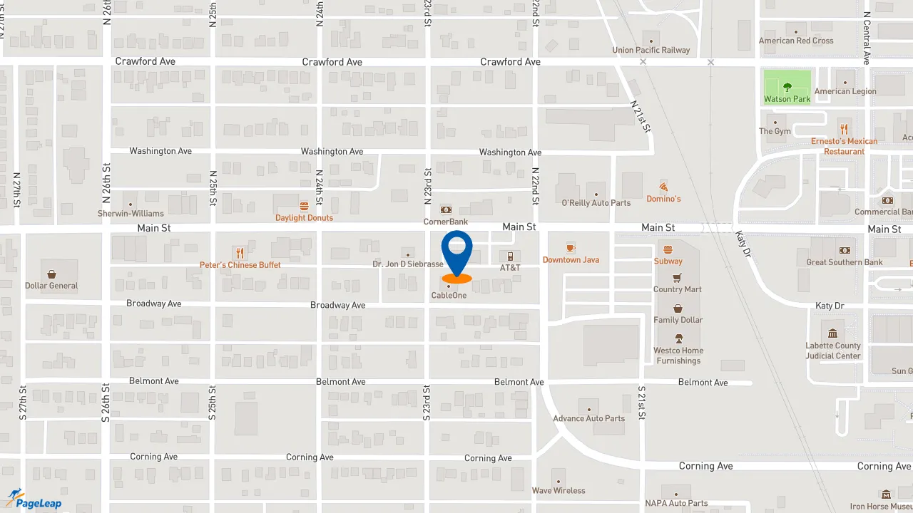 https://pageleap.com map showing location of Pizza Hut in Parsons.