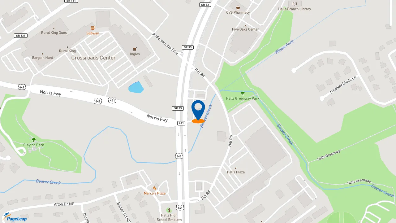 https://pageleap.com map showing location of Pizza Hut in Knoxville.