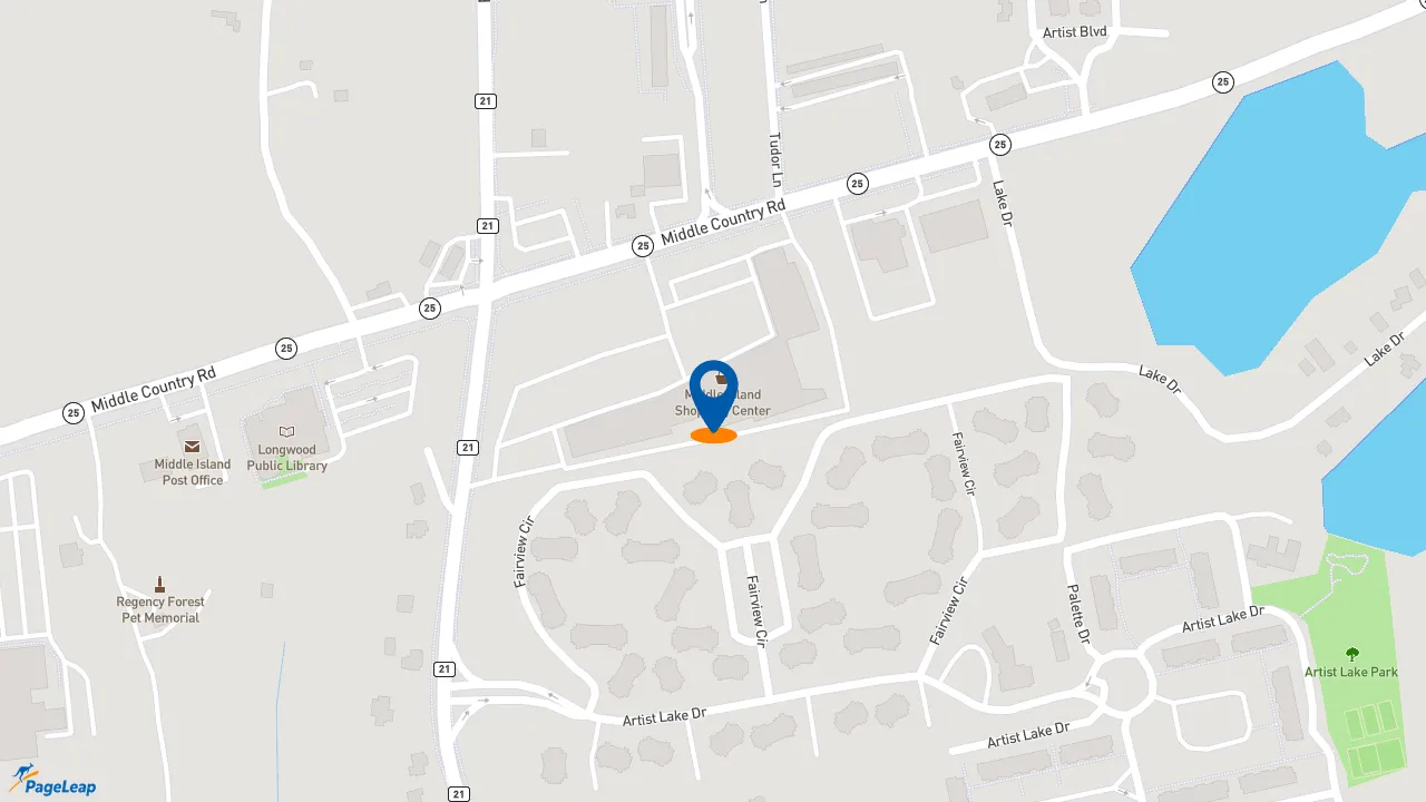 PageLeap.com map showing location of Pizza Hut in Middle Island.