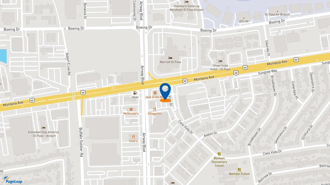 https://pageleap.com map showing location of Pizza Hut in El Paso.