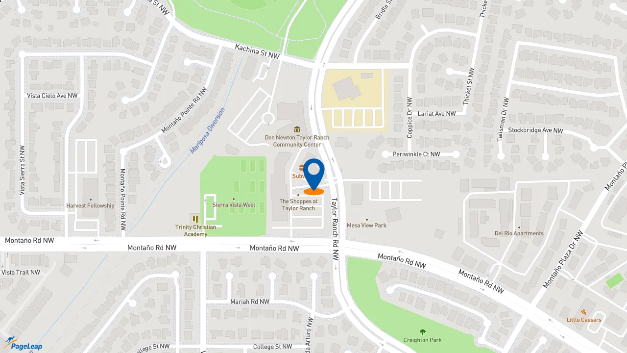 https://pageleap.com map showing location of Pizza Hut in Albuquerque.