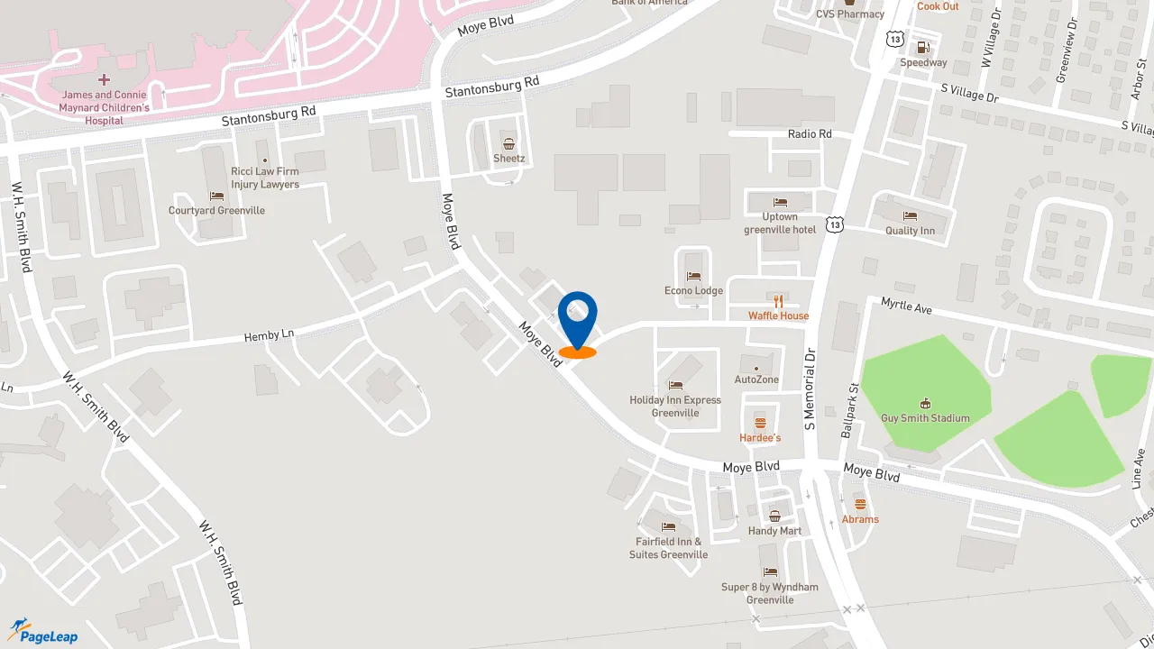 https://pageleap.com map showing location of Pizza Hut in Greenville.