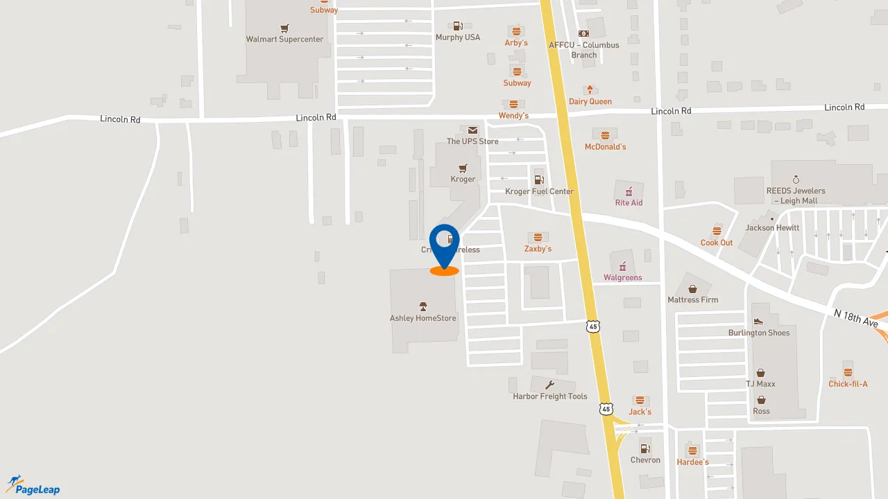 https://pageleap.com map showing location of Pizza Hut in Columbus.