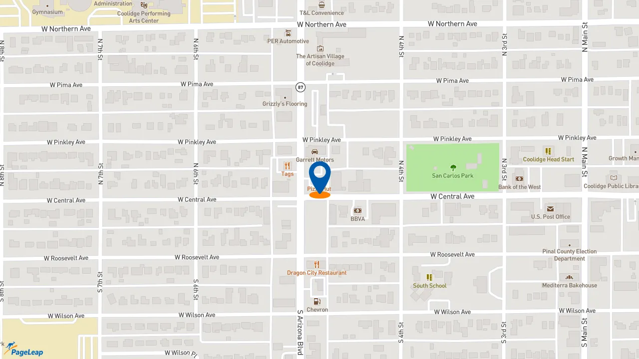 https://pageleap.com map showing location of Pizza Hut in Coolidge.