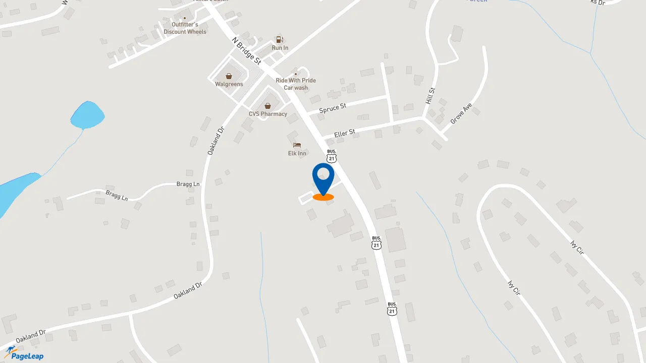 https://pageleap.com map showing location of Pizza Hut in Elkin.