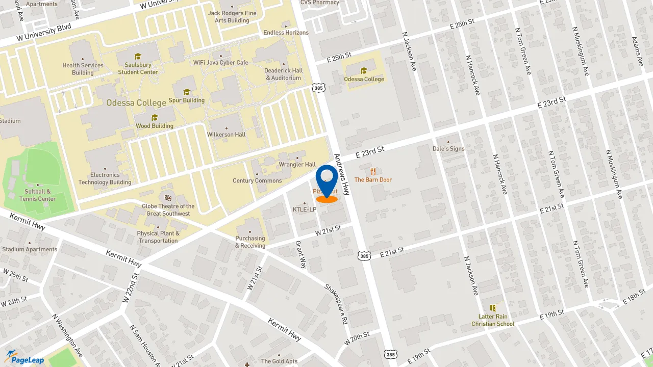 https://pageleap.com map showing location of Pizza Hut in Odessa.