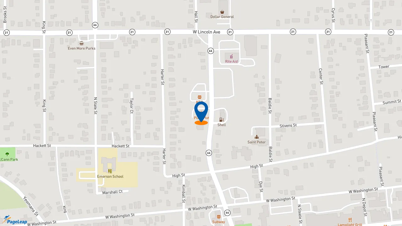 https://pageleap.com map showing location of Pizza Hut in Ionia.